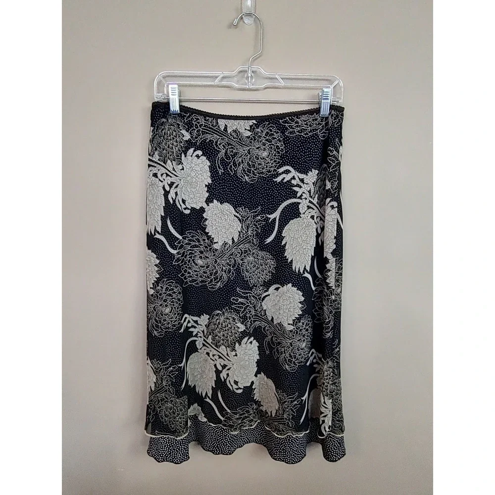 Tailor B Moss Womens Floral Polka Dot Mesh Midi Skirt Black Cream Size Medium‎